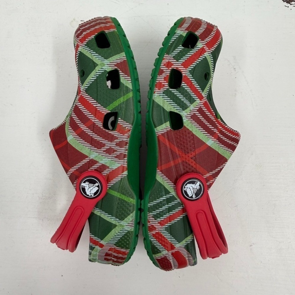 Crocs Kids Christmas Plaid C12 Clogs Red Green Holiday Slip On Shoes - Picture 6 of 12